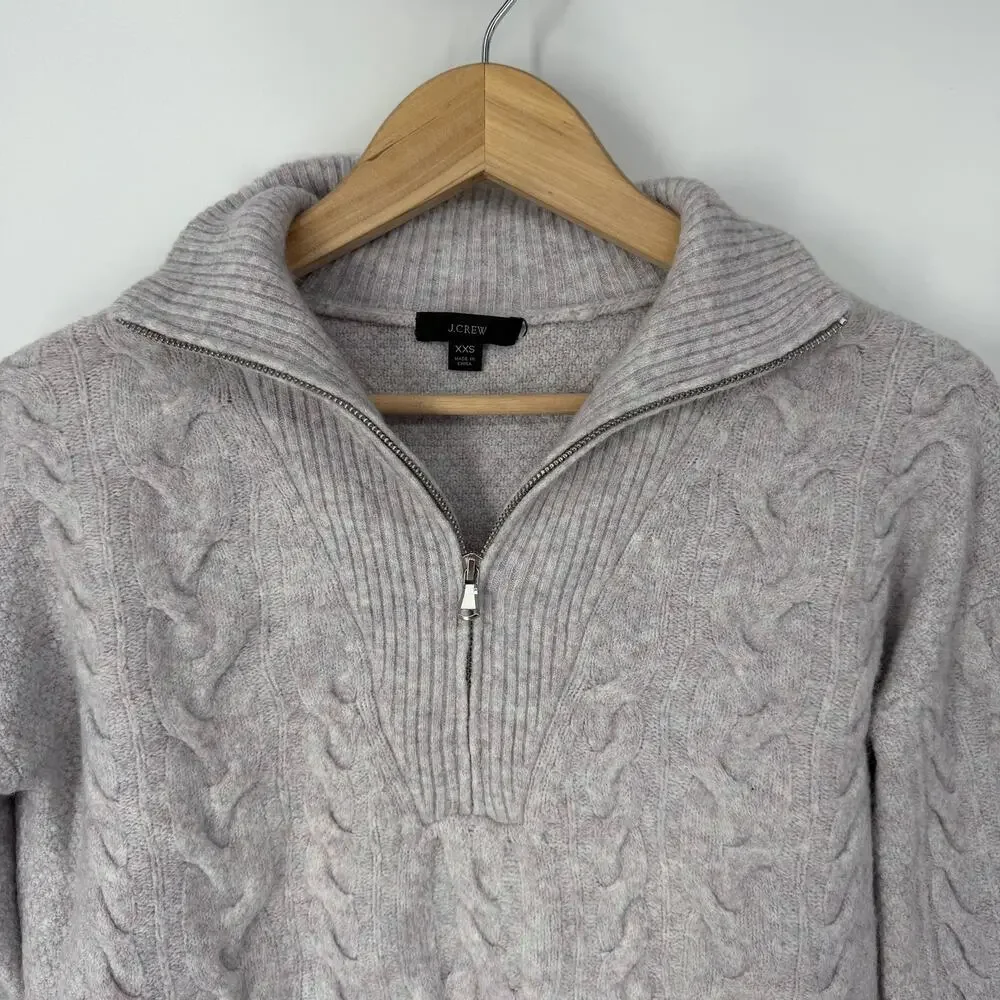 J. Crew Cable Knit Half Zip Sweater Merino Wool Alpaca Blend Supersoft Yarn Gray